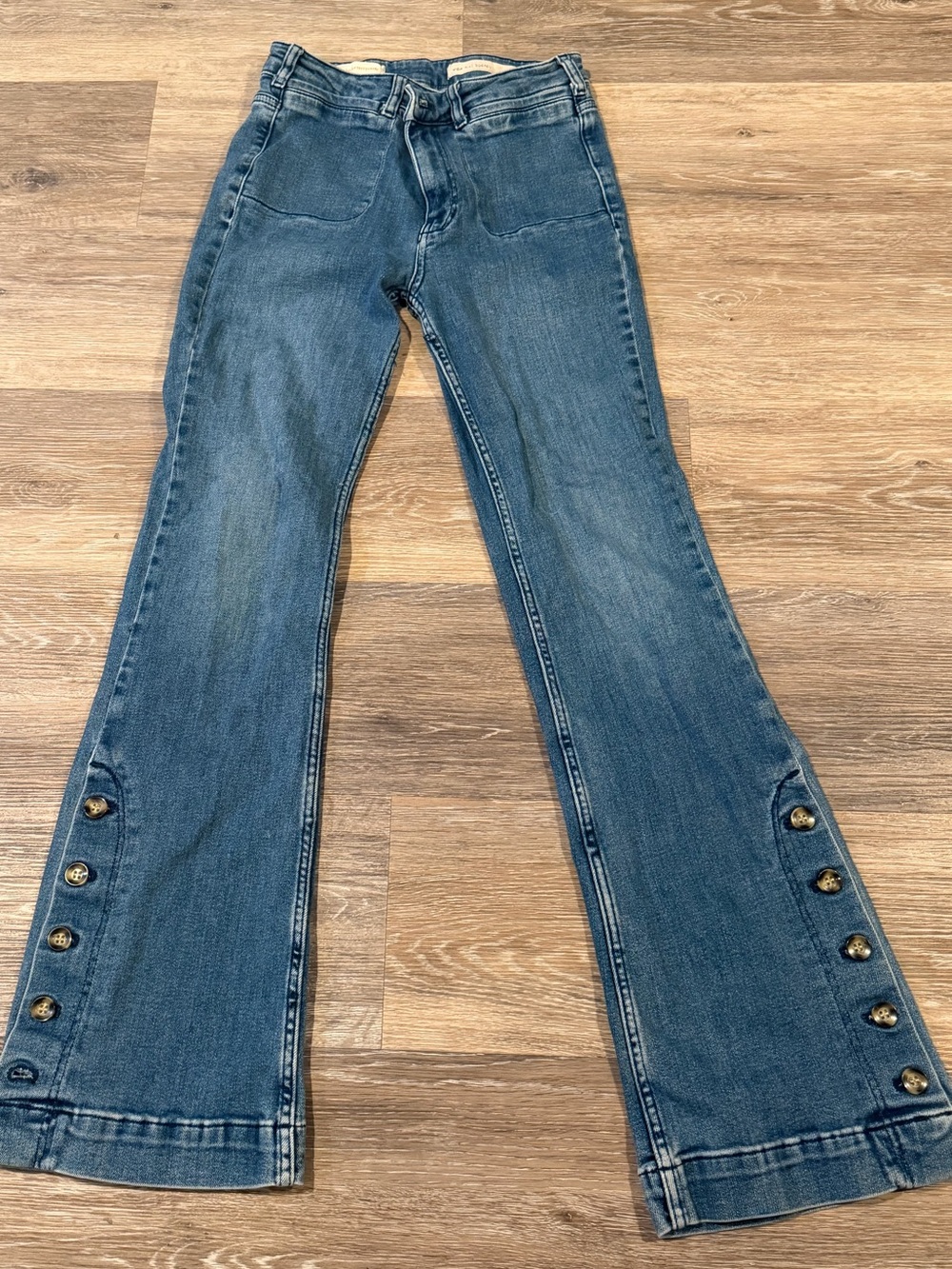 Pilcro Denim Button-Side Flare Jeans in Washed Blue